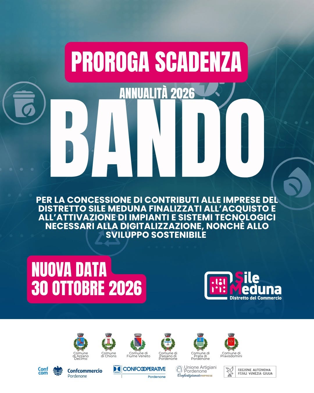 Bando 2026 per le imprese del Distretto Sile Meduna proroga scadenza 30 ottobre 2026